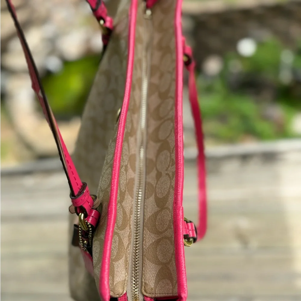 Coach Tan and Pink Signature‎ Tote Bag